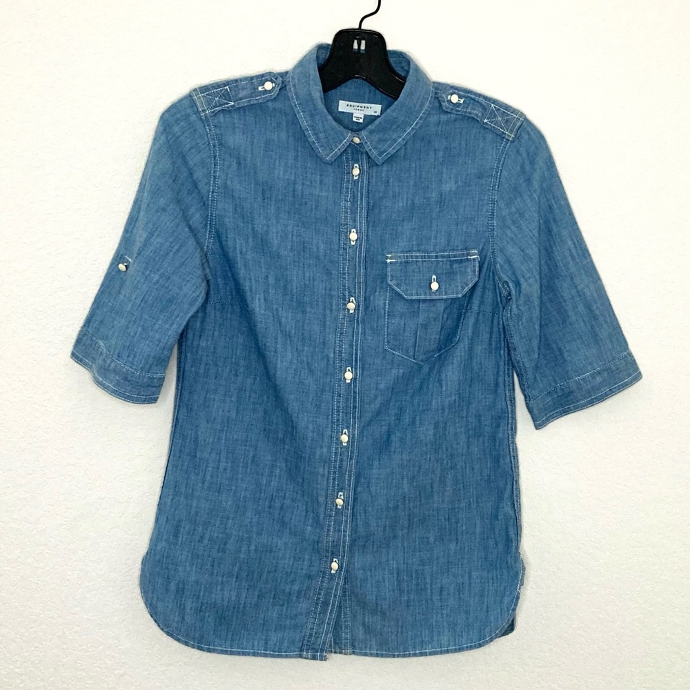 Equipment Short Sleeve Chambray Denim Button Down Shirt XS